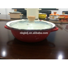 Shallow enamel hot pot/enamel pot/enameled pot with glass lid